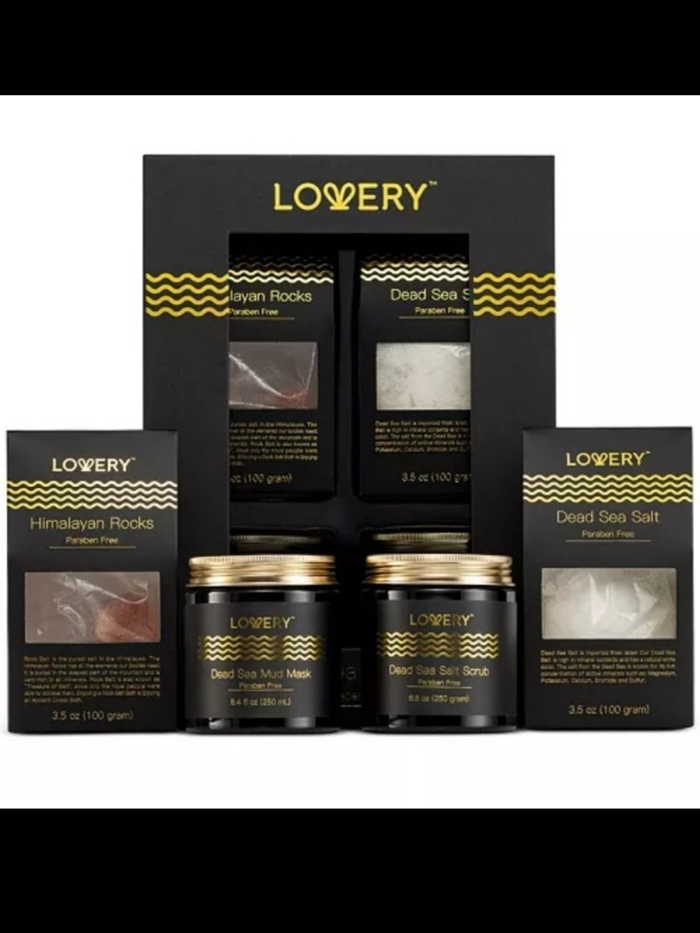 Lovery Black & Gold Spa Bath Set — Dead Sea & Himalayan Salts